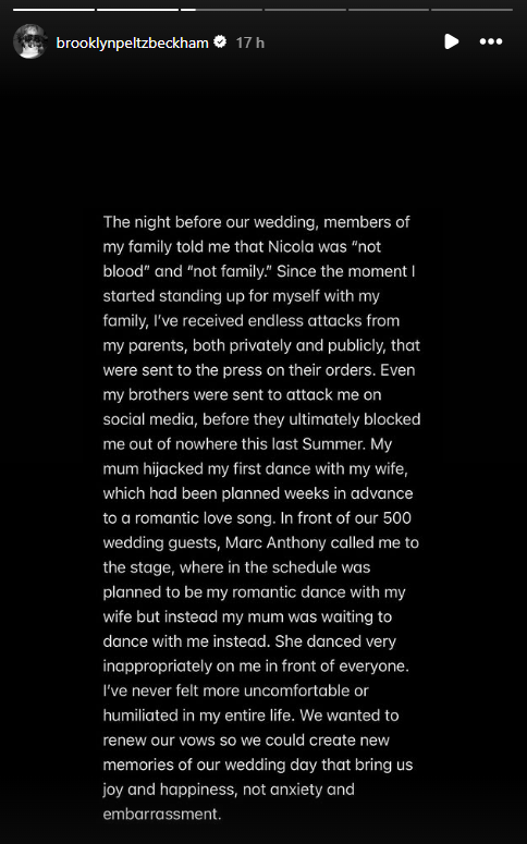 Brooklyn Beckham difende la moglie, il post di fuoco contro i genitori David e Victoria: “Umiliato, non voglio riconciliarmi”