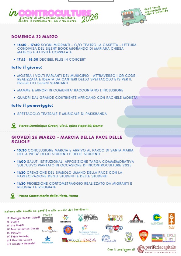 Roma, a Monte Mario “InControCulture 2026”: tre giorni di eventi culturali, artistici e sportivi contro il razzismo