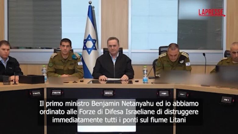 Israele, Katz: "Io e Netanyahu abbiamo ordinato la distruzione di tutti i ponti sul fiume Litani in Libano"