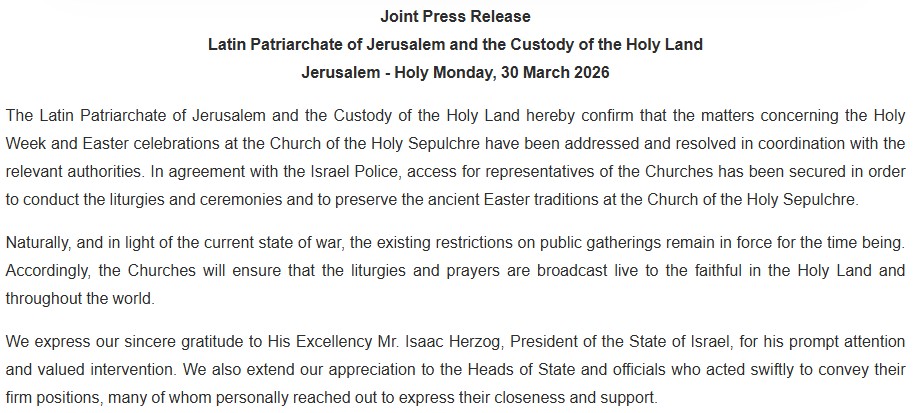 Santo Sepolcro, dopo il caso Pizzaballa da Israele OK ad accesso Santo Sepolcro, dopo il caso Pizzaballa da Israele OK ad accesso