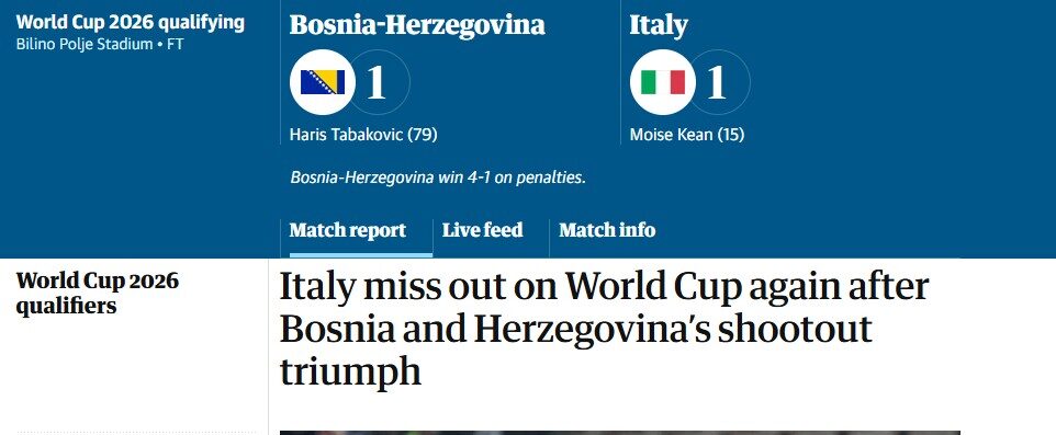 Italia-Bosnia, il flop azzurro sui media internazionali: “Apocalisse italiana”