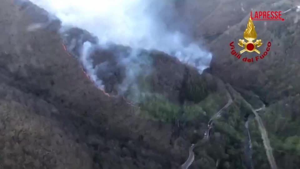Bologna, incendio boschivo sull'Appennino: l'intervento aereo dei vigili del fuoco