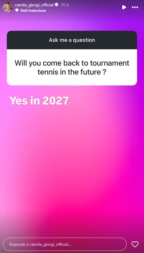Camila Giorgi annuncia il rientro: “Nel 2027 torno in campo”