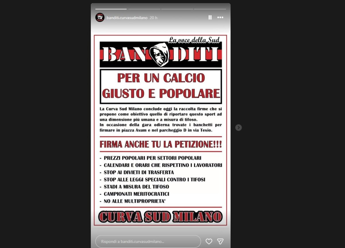 Milan-Juventus, la protesta dei tifosi contro il caro biglietti: “Per un calcio più giusto e popolare”