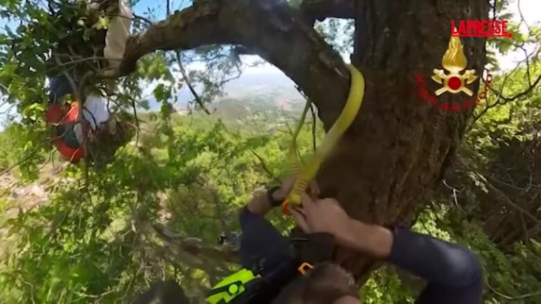 Torino, parapendista rimane impigliato su un albero: l'intervento dei Vigili del fuoco