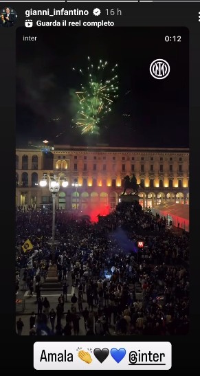 Scudetto Inter, anche Infantino festeggia: su Instagram un cuore nerazzurro e la scritta ‘Amala”