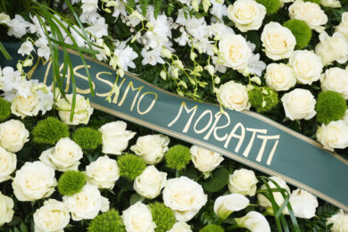 La corona funebre di Massimo Moratti ai funerali di Evaristo Beccalossi a Brescia (Foto di Spada/LaPresse)