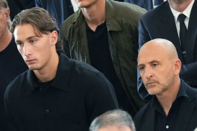 Piero Ausilio e Pio Esposito durante i funerali di Evaristo Beccalossi a Brescia (Foto di Spada/LaPresse)