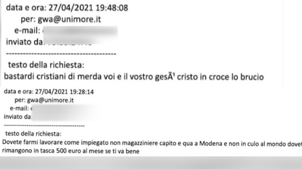Modena, la mail di El Koudri: “Bastardi cristiani” Modena, la mail di El Koudri: “Bastardi cristiani”