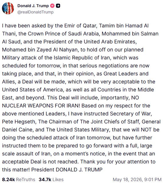 Galleria foto 'Iran, negoziati in corso. Trump: “Teheran ha altri 2-3 giorni di tempo per arrivare a un accordo” – La diretta' - foto 2