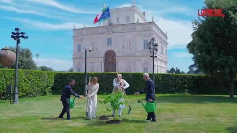 Italia-India, Meloni e Modi chiudono l'incontro con la piantumazione gelso nero