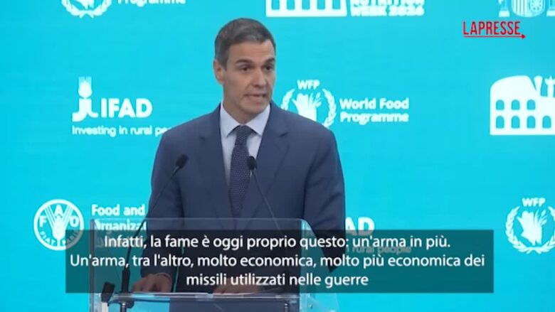 Gaza, Sanchez alla FAO: "La fame usata come arma è una violazione del diritto"