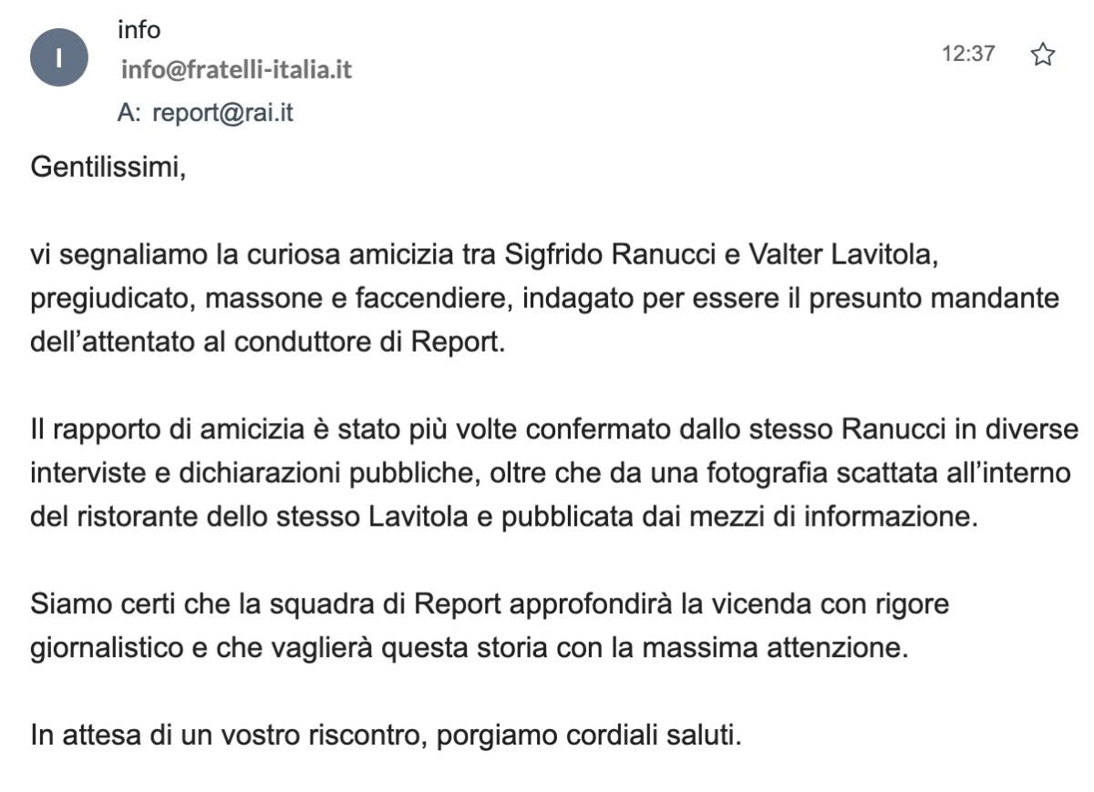 Ranucci e Lavitola amici: la “segnalazione” di Fratelli d’Italia in una mail a Report