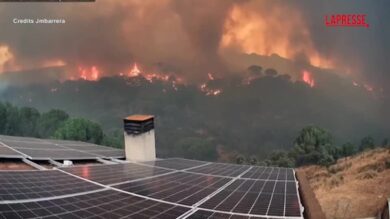 Spagna, Madrid: le immagini impressionanti da un tetto di un incendio