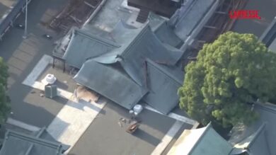 Terremoto in Giappone, le immagini aerei dei danni al Castello di Yatsushiro