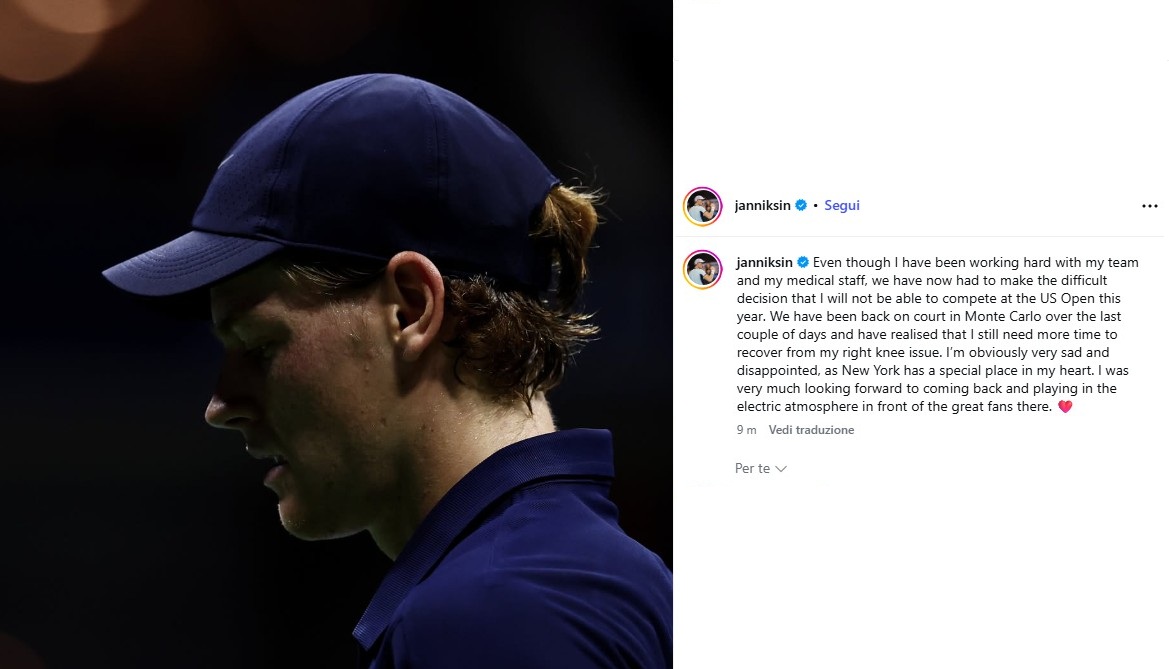 Us Open 2026, Sinner annuncia il forfait Us Open 2026, Sinner annuncia il forfait