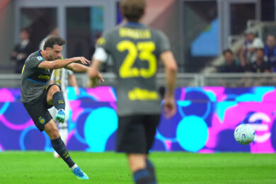 Carlos Augusto dell'Inter segna il gol dell'1-2 durante la partita di Serie A tra FC Inter e Udinese (Foto di Spada/LaPresse)