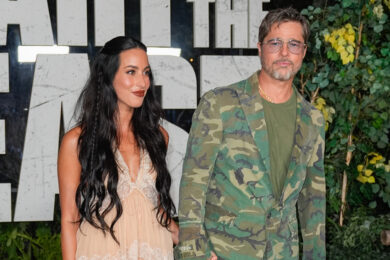 Brad Pitt e la fidanzata Ines de Ramon alla prima mondiale di "Heart of the Beast" al FirstBank Amphitheater a Franklin in Tennessee (AP Photo/George Walker IV)