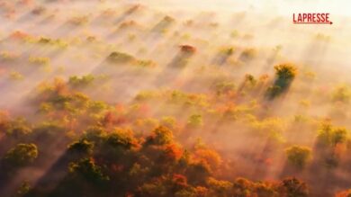 Cina, nebbia e nuvole attraversate dai raggi del sole: il paesaggio diventa da sogno
