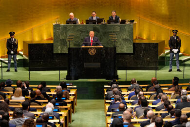 Il presidente degli Stati Uniti Donald Trump parla all'81am Assemblea generale delle Nazioni Unite presso la sede dell'ONU (Foto AP/Seth Wenig)