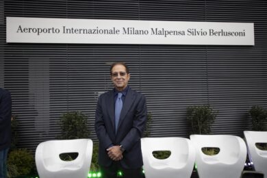 Paolo Berlusconi alla cerimonia di intitolazione dell’aeroporto di Malpensa a Silvio Berlusconi (Foto di Marco Ottico/Lapresse)