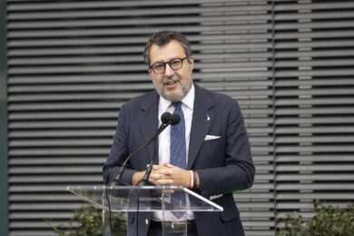 Matteo Salvini alla cerimonia di intitolazione dell’aeroporto di Malpensa a Silvio Berlusconi (Foto di Marco Ottico/Lapresse)