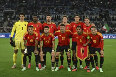 La formaznione della Nazionale belga durante la partita di calcio della UEFA Nations League 2026/2027 tra Italia e Belgio allo Stadio Olimpico di Roma (Foto by Fabrizio Corradetti/LaPresse)