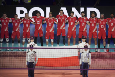 La Polonia durante l'inno alla Finale Europei volley, Polonia-Francia a Milano (Foto Claudio Furlan/LaPresse)