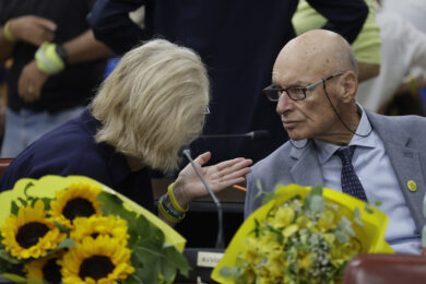 La madre di Giulio Paola Deffendi ed il padre Claudio Regeni in aula per la sentenza in tribunale di Roma ( Foto Cecilia Fabiano/ LaPresse)