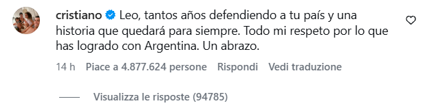 Messi dà l’addio all’Argentina sui social, Cristiano Ronaldo gli risponde: “Hai tutto il mio rispetto”