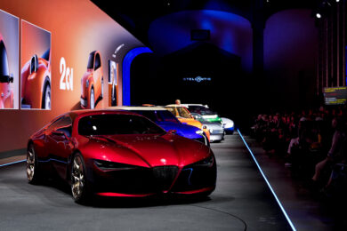 Citroen 2 CV,Alfa Romeo Cuore Rosso,Peugeot vision RCZ ,Fiat Multiplay, Opel STX Concept, DS Automobiles Fever al The Night Before evento Stellantis a Parigi (Foto Fabio Ferrari/LaPresse)