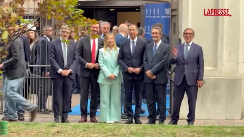 Giorgia Meloni arriva a Milano all'assemblea di Assolombarda