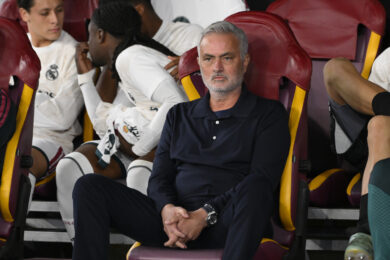 L'allenatore del Real Madrid José Mourinho durante la partita di calcio della UEFA Champions League tra l'AS Roma e il Real Madrid allo Stadio Olimpico di Roma, Italia - mercoledì 14 ottobre 2026. Sport - Calcio. (Foto di Fabrizio Corradetti/LaPresse)