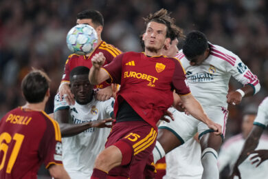 Il gol di Endrick del Real Madrid (3-3) durante la partita di calcio della fase a gironi della UEFA Champions League - 2ª giornata tra l'AS Roma e il Real Madrid allo Stadio Olimpico di Roma, Italia - Mercoledì 14 ottobre 2026 - Calcio (Foto di Alfredo Falcone/LaPresse)